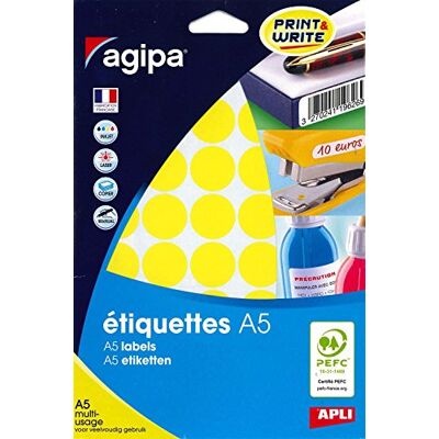 Agipa Etui A5 (10F) de 400 Pastilles Gommettes Rondes 24 mm Jaune - Publicité Agipa Etui A5 (10F) de 400 Pastilles Gommettes Rondes 24 mm Jaune - Publicité