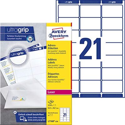 Avery Dennison L7160-250 Étiquettes adresses 63,5 x 38,1 mm 250 feuilles (Import Allemagne) - Publicité Avery Dennison L7160-250 Étiquettes adresses 63,5 x 38,1 mm 250 feuilles (Import Allemagne) - Publicité