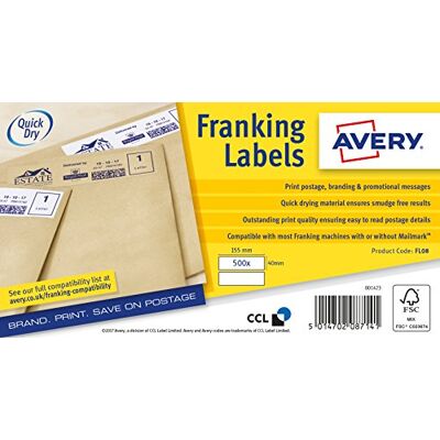 Avery 155 x 40 mm FL08 étiquette d'affranchissement – Blanc - Publicité Avery 155 x 40 mm FL08 étiquette d'affranchissement – Blanc - Publicité
