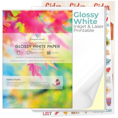 EVG A4 Blanc Brillant Papier Autocollant 100 (2 Paquets de 50) Feuilles - Publicité EVG A4 Blanc Brillant Papier Autocollant 100 (2 Paquets de 50) Feuilles - Publicité