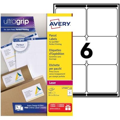 Avery Étiquettes Autocollantes Blanches, 600 Pièces, L7166-100, 99,1 x 93,1 mm, Papier A4, Feuille A4, Pour Imprimantes Laser, Anti-Bourrage, FSC Certifiées, Pour adressage et expédition - Publicité Avery Étiquettes Autocollantes Blanches, 600 Pièces, L7166-100, 99,1 x 93,1 mm, Papier A4, Feuille A4, Pour Imprimantes Laser, Anti-Bourrage, FSC Certifiées, Pour adressage et expédition - Publicité