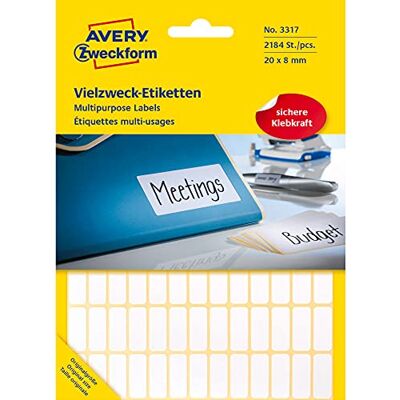 Étiquettes polyvalentes blanches Avery - 20x8mm - 2184 pièces - Publicité Étiquettes polyvalentes blanches Avery - 20x8mm - 2184 pièces - Publicité