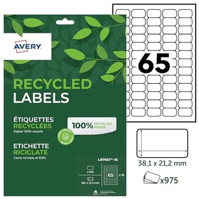 Avery 975 Étiquettes Autocollantes Blanches Personnalisables 100% Recyclées Format 38,1 x 21,2 mm Impression Laser et Jet d'Encre - Publicité Avery 975 Étiquettes Autocollantes Blanches Personnalisables 100% Recyclées Format 38,1 x 21,2 mm Impression Laser et Jet d'Encre - Publicité