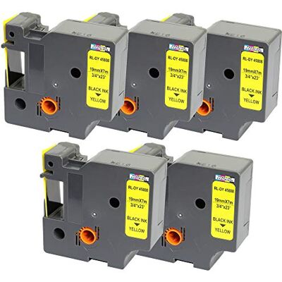 PRESTIGE CARTRIDGE 45808 / S0720880 Lot de 5 Rubans cassettes pour Dymo imprimante d'étiquette 19 mm x 7 m Noir sur Jaune - Publicité PRESTIGE CARTRIDGE 45808 / S0720880 Lot de 5 Rubans cassettes pour Dymo imprimante d'étiquette 19 mm x 7 m Noir sur Jaune - Publicité