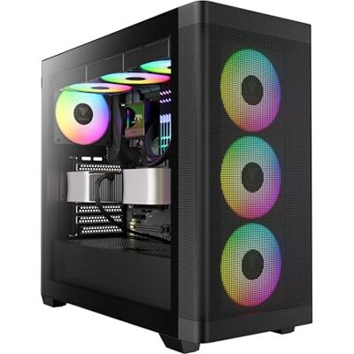 GAMDIAS Athena M3 Boîtier PC ATX Mid Tower, Maille d'aération Avant, 4 Ventilateurs PWM ARGB 120mm, Hub de Ventilateur 8 Ports, Support de radiateurs Double 360mm & Gen 2 Type-C, Sync MB, Noir - Publicité GAMDIAS Athena M3 Boîtier PC ATX Mid Tower, Maille d'aération Avant, 4 Ventilateurs PWM ARGB 120mm, Hub de Ventilateur 8 Ports, Support de radiateurs Double 360mm & Gen 2 Type-C, Sync MB, Noir - Publicité