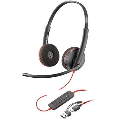 PLT Micro-casque filaire Poly Blackwire 3220 – Microphone antibruit – Conception binaurale – Connexion à un PC/Mac via USB-C ou USB-A – Fonctionne avec Teams, Zoom - Publicité PLT Micro-casque filaire Poly Blackwire 3220 – Microphone antibruit – Conception binaurale – Connexion à un PC/Mac via USB-C ou USB-A – Fonctionne avec Teams, Zoom - Publicité