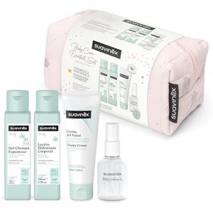 Suavinex , Trousse de Toilette Bébé, Coffret Cadeau Nouveau-né avec : Gel Shampoing 100 ml + Lotion Hydratante 100 ml + Crème pour le Change 75 ml + Eau de Cologne 50 ml. Format Voyage. Rose Dreams - Publicité Suavinex , Trousse de Toilette Bébé, Coffret Cadeau Nouveau-né avec : Gel Shampoing 100 ml + Lotion Hydratante 100 ml + Crème pour le Change 75 ml + Eau de Cologne 50 ml. Format Voyage. Rose Dreams - Publicité
