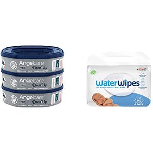 Angelcare Dress Up Recharges Octogonales pour Poubelle à Couche Dress up/Essential Lot de 3 & Lingettes bébé Originales sans plastique WaterWipes, 240 pièces à base d’eau à 99,9% et sans parfum - Publicité