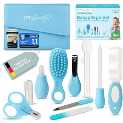TPFFamily trousse de soin bebe en bleu – kit bebe naissance toilette, aspirateur nasal et brosse – Kit hygiène bébé idéal pour la routine quotidienne et les essentiels des nouveau-nés - Publicité TPFFamily trousse de soin bebe en bleu – kit bebe naissance toilette, aspirateur nasal et brosse – Kit hygiène bébé idéal pour la routine quotidienne et les essentiels des nouveau-nés - Publicité