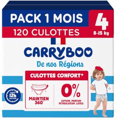 CARRYBOO – 120 Culottes Taille 4 (8-15kg) Saines et Ultra Absorbantes Maintien 360° Facile à enfiler Fabriquées en France Prix Accessible Pack 1 Mois - Publicité CARRYBOO – 120 Culottes Taille 4 (8-15kg) Saines et Ultra Absorbantes Maintien 360° Facile à enfiler Fabriquées en France Prix Accessible Pack 1 Mois - Publicité