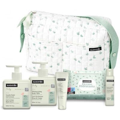 Suavinex , Sac Langer Poussette avec Cosmétiques, Idéal Cadeau Bébé, Vert Coffret naissance avec : Gel Lavant Doux 300 ml + Lait Hydratant 300 ml + Shampooing 100 ml + Crème Change 75 ml + Lingettes - Publicité Suavinex , Sac Langer Poussette avec Cosmétiques, Idéal Cadeau Bébé, Vert Coffret naissance avec : Gel Lavant Doux 300 ml + Lait Hydratant 300 ml + Shampooing 100 ml + Crème Change 75 ml + Lingettes - Publicité