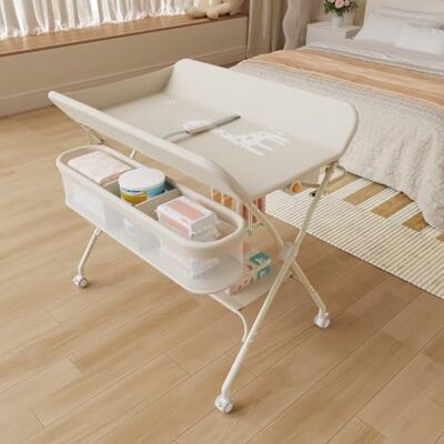LANTUS Table à langer avec roulettes, pliable, tapis à langer portable, 5 niveaux réglables, panier de rangement à suspendre pour nouveau-né, pour Chambre de Bébé,75 * 68 * 83-91cm (A) Blanc crème - Publicité LANTUS Table à langer avec roulettes, pliable, tapis à langer portable, 5 niveaux réglables, panier de rangement à suspendre pour nouveau-né, pour Chambre de Bébé,75 * 68 * 83-91cm (A) Blanc crème - Publicité