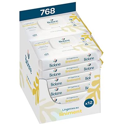 Biolane Lingettes bébé au liniment oléo calcaire 768 Lingettes bebe pour le change Lot de 12 paquets de 64 lingettes Dès la naissance - Publicité Biolane Lingettes bébé au liniment oléo calcaire 768 Lingettes bebe pour le change Lot de 12 paquets de 64 lingettes Dès la naissance - Publicité