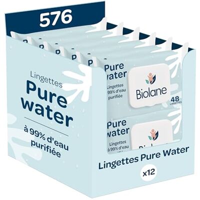 Biolane Lingettes bébé nettoyantes Pure Water 576 Lingettes Lot de 12x48 99% d'eau Purifiée Nettoie et protège Corps et siège Peaux Sensibles Dès la naissance - Publicité Biolane Lingettes bébé nettoyantes Pure Water 576 Lingettes Lot de 12x48 99% d'eau Purifiée Nettoie et protège Corps et siège Peaux Sensibles Dès la naissance - Publicité