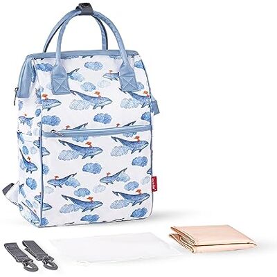 SONARIN Grande Capacité Élégant Sacs à Dos à Langer pour Bébé,Sacs à Langer Multifonctionnel Imperméable Sac à Couches de Voyage avec Matelas à Langer & Crochets de Poussette(Baleine) - Publicité SONARIN Grande Capacité Élégant Sacs à Dos à Langer pour Bébé,Sacs à Langer Multifonctionnel Imperméable Sac à Couches de Voyage avec Matelas à Langer & Crochets de Poussette(Baleine) - Publicité
