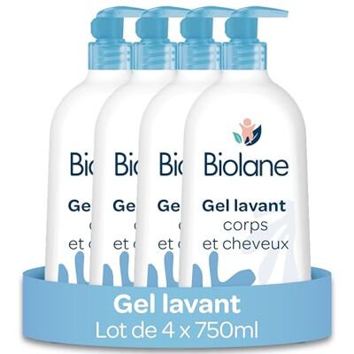 Biolane Lot de 4 Gels Corps Et Cheveux 2 en 1 Gel Lavant 750ml 97% Origine Naturelle Doux Peaux Sensibles Cheveux Fins Bébé Fabriqué en France - Publicité Biolane Lot de 4 Gels Corps Et Cheveux 2 en 1 Gel Lavant 750ml 97% Origine Naturelle Doux Peaux Sensibles Cheveux Fins Bébé Fabriqué en France - Publicité