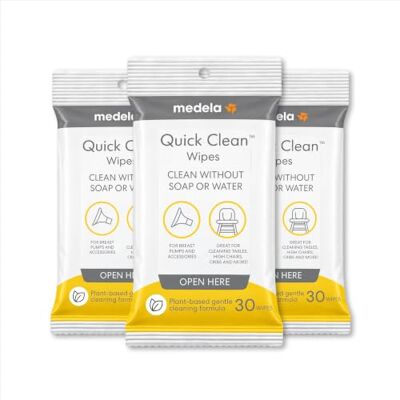 Medela Quick Clean Breast Pump and Accessory Wipes 90ct, 3 Packs of 30 Count, Resealable, Convenient and Hygienic On The Go Cleaning for Tables, Countertops, Chairs, and More - Publicité Medela Quick Clean Breast Pump and Accessory Wipes 90ct, 3 Packs of 30 Count, Resealable, Convenient and Hygienic On The Go Cleaning for Tables, Countertops, Chairs, and More - Publicité