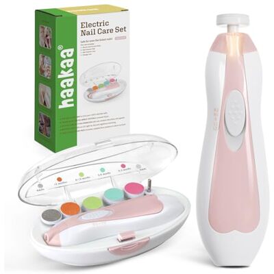 haakaa Coupe-ongles Électrique pour Bébés, Sûr et Doux, Kit de Lime à Ongles avec 6 Têtes et Lumière LED, Rose - Publicité haakaa Coupe-ongles Électrique pour Bébés, Sûr et Doux, Kit de Lime à Ongles avec 6 Têtes et Lumière LED, Rose - Publicité