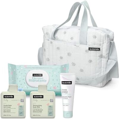 Suavinex , Sac à Langer Bébé avec Cosmétique : Gel Lavant Doux 300 ml + Lait Hydratant 300 ml + Crème de Change 75 ml + Lingettes 60 Unités. Cadeau Naissance Fille et Garçon, Panier Nouveau-Né, Bleu - Publicité Suavinex , Sac à Langer Bébé avec Cosmétique : Gel Lavant Doux 300 ml + Lait Hydratant 300 ml + Crème de Change 75 ml + Lingettes 60 Unités. Cadeau Naissance Fille et Garçon, Panier Nouveau-Né, Bleu - Publicité
