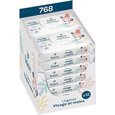 Biolane Lot de 12 paquets 768 lingettes (12x64) Lingettes bébé visage et mains Peaux Sensibles 97 % d'ingrédients naturels - Publicité Biolane Lot de 12 paquets 768 lingettes (12x64) Lingettes bébé visage et mains Peaux Sensibles 97 % d'ingrédients naturels - Publicité