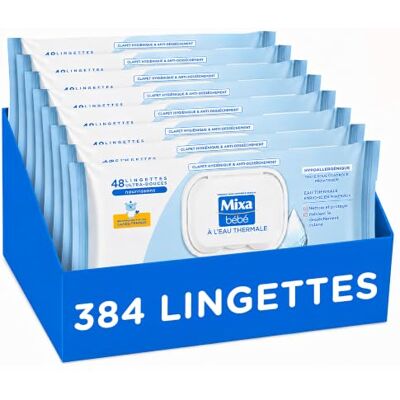 Mixa Lingettes Bébé Eau Thermale Hypoallergéniques Lot de 8 x 48 Origine végétale, Testées contrôle pédiatrique, Clapet anti-dessèchement, Multi-usages corps visage mains - Publicité Mixa Lingettes Bébé Eau Thermale Hypoallergéniques Lot de 8 x 48 Origine végétale, Testées contrôle pédiatrique, Clapet anti-dessèchement, Multi-usages corps visage mains - Publicité