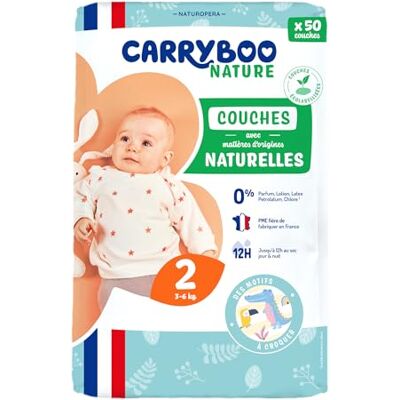 CARRYBOO 50 Couches Taille 2 (3-6kg) Naturelles et Ultra absorbantes Peaux sensibles 12h Anti-fuites Sans ingrédients indésirables Fabriquées en France - Publicité CARRYBOO 50 Couches Taille 2 (3-6kg) Naturelles et Ultra absorbantes Peaux sensibles 12h Anti-fuites Sans ingrédients indésirables Fabriquées en France - Publicité