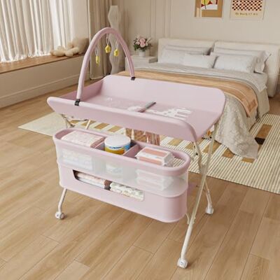 LANTUS Table à Langer avec roulettes, Pliable, Tapis à Langer Portable, 5 Niveaux réglables, Panier de Rangement à Suspendre pour Nouveau-né, pour Chambre de Bébé,75 * 68 * 83-91cm (B) Rose - Publicité LANTUS Table à Langer avec roulettes, Pliable, Tapis à Langer Portable, 5 Niveaux réglables, Panier de Rangement à Suspendre pour Nouveau-né, pour Chambre de Bébé,75 * 68 * 83-91cm (B) Rose - Publicité