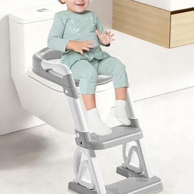 LANTUS Réducteur Toilette Enfant avec Marche, Rehausseur Toilette Enfant avec PU-Coussin, Réducteur WC, Bébé de Siege, Réglable en Hauteur et Pliable,PVC (gris) - Publicité LANTUS Réducteur Toilette Enfant avec Marche, Rehausseur Toilette Enfant avec PU-Coussin, Réducteur WC, Bébé de Siege, Réglable en Hauteur et Pliable,PVC (gris) - Publicité