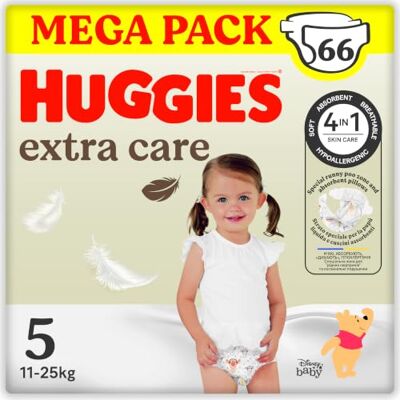 HUGGIES Extra Care Couches Taille 5 (11 à 25 kg) Lot de 2 x 33 Hypoallergéniques et Respirantes Multipack - Publicité HUGGIES Extra Care Couches Taille 5 (11 à 25 kg) Lot de 2 x 33 Hypoallergéniques et Respirantes Multipack - Publicité