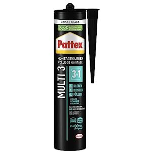 Pattex Colle de montage Multi 3, 3 en 1, colle puissante pour presque tous les matériaux Colle de construction résistante aux intempéries pour l'intérieur et l'extérieur Blanc 1 cartouche de 390 - Publicité Pattex Colle de montage Multi 3, 3 en 1, colle puissante pour presque tous les matériaux Colle de construction résistante aux intempéries pour l'intérieur et l'extérieur Blanc 1 cartouche de 390 - Publicité