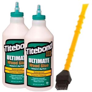 Titebond III Ultimate Lot de 2 tubes de colle à bois D4 946 ml pour intérieur et extérieur imperméable + applicateur de colle Titebrush Noir - Publicité Titebond III Ultimate Lot de 2 tubes de colle à bois D4 946 ml pour intérieur et extérieur imperméable + applicateur de colle Titebrush Noir - Publicité