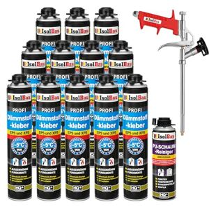 Isolbau B2 Lot de colle isolante 12 x 750 ml Pour périmètre, 1 x nettoyant pour mousse PU & 1 x pistolet à mousse pour plaques EPS & XPS Colle mousse PU 1K pour isolation et isolation thermique - Publicité Isolbau B2 Lot de colle isolante 12 x 750 ml Pour périmètre, 1 x nettoyant pour mousse PU & 1 x pistolet à mousse pour plaques EPS & XPS Colle mousse PU 1K pour isolation et isolation thermique - Publicité