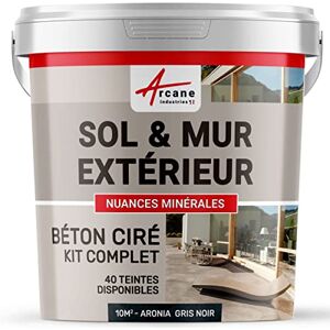 ARCANE INDUSTRIES Béton ciré extérieur pour sol mur terrasse escalier enduit décoratif minéral en kit 10 m² (en 2 couches) Aronia Gris Noir - Publicité