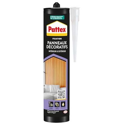 Pattex Fixation Colle Panneaux Décoratifs, Cartouche de 470g, Blanc Colle de montage, Adhérence jusqu'à 15kg/cm², Panneaux acoustiques, 3D, tasseaux, lattes bois, Sans solvant, -30°C à +90°C - Publicité Pattex Fixation Colle Panneaux Décoratifs, Cartouche de 470g, Blanc Colle de montage, Adhérence jusqu'à 15kg/cm², Panneaux acoustiques, 3D, tasseaux, lattes bois, Sans solvant, -30°C à +90°C - Publicité