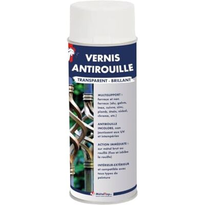 Metaltop Vernis Antirouille Bombe 400 ml Protection durable antirouille pour métal extérieur - Publicité Metaltop Vernis Antirouille Bombe 400 ml Protection durable antirouille pour métal extérieur - Publicité