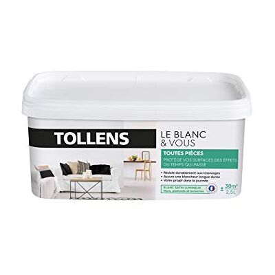 Tollens Peinture Blanche Satin Toutes Pièces Murs, Plafonds, Boiseries Blancheur Longue Durée Résiste aux Chocs Séchage Rapide Fabriqué en France Blanc 2,5L = 30m2 - Publicité Tollens Peinture Blanche Satin Toutes Pièces Murs, Plafonds, Boiseries Blancheur Longue Durée Résiste aux Chocs Séchage Rapide Fabriqué en France Blanc 2,5L = 30m2 - Publicité