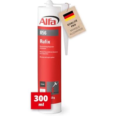 Alfa 856 Rufix Mastic d'étanchéité bitumineux en fibre armé, 1 x 300 ml, pour l'extérieur - Publicité Alfa 856 Rufix Mastic d'étanchéité bitumineux en fibre armé, 1 x 300 ml, pour l'extérieur - Publicité