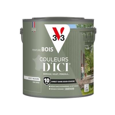 V33 Peinture Bois Couleurs d'ICI Kaki Grisé 2L - Publicité V33 Peinture Bois Couleurs d'ICI Kaki Grisé 2L - Publicité