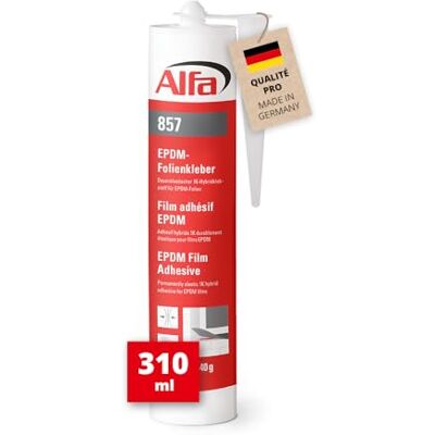 Alfa 857 «EPDM» Colle hybride pour films, 1 pièce, 310 ml, élastique et imperméable - Publicité Alfa 857 «EPDM» Colle hybride pour films, 1 pièce, 310 ml, élastique et imperméable - Publicité