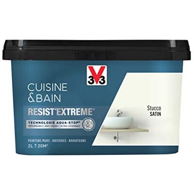 V33 - Peinture Cuisine & Bain 'Resist'Extreme' Stucco Satin 2 L - Publicité V33 - Peinture Cuisine & Bain 'Resist'Extreme' Stucco Satin 2 L - Publicité
