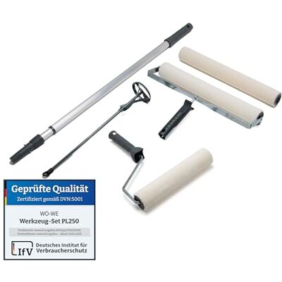 WO-WE Kit revêtement peinture sol rouleaux débulleurs 40/25cm, rouleau 40cm supplémentaire, poignée télescopique, malaxeur 5 pcs - Publicité WO-WE Kit revêtement peinture sol rouleaux débulleurs 40/25cm, rouleau 40cm supplémentaire, poignée télescopique, malaxeur 5 pcs - Publicité