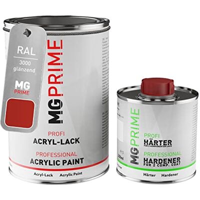 PRiME RAL 3000 Rouge feu / Flame red brillant, pot de peinture acrylique 2K 1,5 L Kit 2K peinture + durcisseur, à séchage rapide - Publicité PRiME RAL 3000 Rouge feu / Flame red brillant, pot de peinture acrylique 2K 1,5 L Kit 2K peinture + durcisseur, à séchage rapide - Publicité