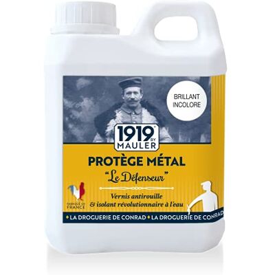 MAULER Vernis Métal Antirouille Le Défenseur Brillant Incolore 1L Tous supports ferreux, cuivre, laiton Tenue Brouillard Salin Manufacture depuis 1919 - Publicité MAULER Vernis Métal Antirouille Le Défenseur Brillant Incolore 1L Tous supports ferreux, cuivre, laiton Tenue Brouillard Salin Manufacture depuis 1919 - Publicité
