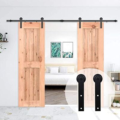 CCJH 182cm/6FT Rail porte coulissante,Quincailleri Kit de Rail pour Porte Coulissante,double porte coulissante,Noir - Publicité CCJH 182cm/6FT Rail porte coulissante,Quincailleri Kit de Rail pour Porte Coulissante,double porte coulissante,Noir - Publicité