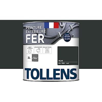 Tollens Peinture extérieure fer 2 en 1 Ultra Résistante Protection antirouille Laque Riche en Résine Sans Sous-Couche Entretien Facile Brillant Noir Mat 2L = 32m2 - Publicité Tollens Peinture extérieure fer 2 en 1 Ultra Résistante Protection antirouille Laque Riche en Résine Sans Sous-Couche Entretien Facile Brillant Noir Mat 2L = 32m2 - Publicité