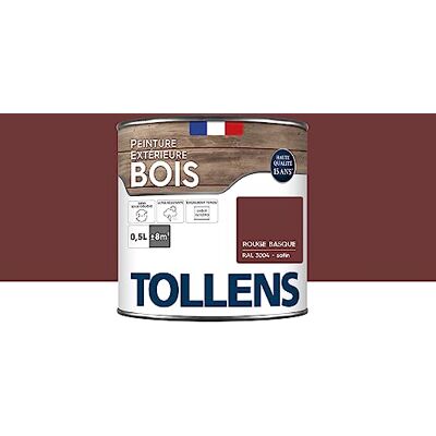 Tollens Peinture extérieure bois 2 en 1 Ultra Résistante Finition Satin Laque Riche en Résine Pour Toute Boiserie Extérieure Sans Sous-Couche Satin Rouge Basque 0,5L = 8m2 - Publicité Tollens Peinture extérieure bois 2 en 1 Ultra Résistante Finition Satin Laque Riche en Résine Pour Toute Boiserie Extérieure Sans Sous-Couche Satin Rouge Basque 0,5L = 8m2 - Publicité