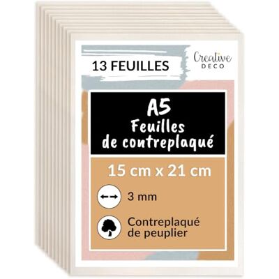 Creative Lot de 13 Plaques Contreplaqué A5 3 mm 148 x 210 (+/- 2)mm Contreplaqué de peuplier asiatique Fines planches de bois Pour chantournage, pyrogravure, découpe laser, gravure, CNC - Publicité Creative Lot de 13 Plaques Contreplaqué A5 3 mm 148 x 210 (+/- 2)mm Contreplaqué de peuplier asiatique Fines planches de bois Pour chantournage, pyrogravure, découpe laser, gravure, CNC - Publicité