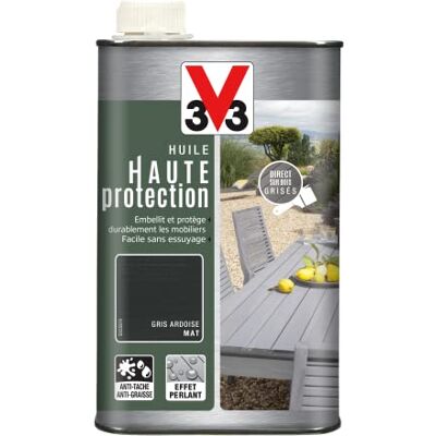 V33 Huile mobilier haute protection opaque, Gris ardoise 1L - Publicité V33 Huile mobilier haute protection opaque, Gris ardoise 1L - Publicité