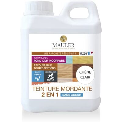 MAULER Teinture bois parquet & meuble mordante 1L Chêne Clair 2 en 1 (teinte et fond dur) sans odeur - Publicité MAULER Teinture bois parquet & meuble mordante 1L Chêne Clair 2 en 1 (teinte et fond dur) sans odeur - Publicité