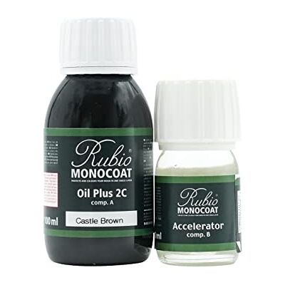 Rubio Monocoat Huile pour bois 5 m² Brun château Oil Plus 2C Huile de lin pour bois écologique à séchage rapide pour l'intérieur, avec accélérateur (partie B) Protecteur 130 ML - Publicité Rubio Monocoat Huile pour bois 5 m² Brun château Oil Plus 2C Huile de lin pour bois écologique à séchage rapide pour l'intérieur, avec accélérateur (partie B) Protecteur 130 ML - Publicité